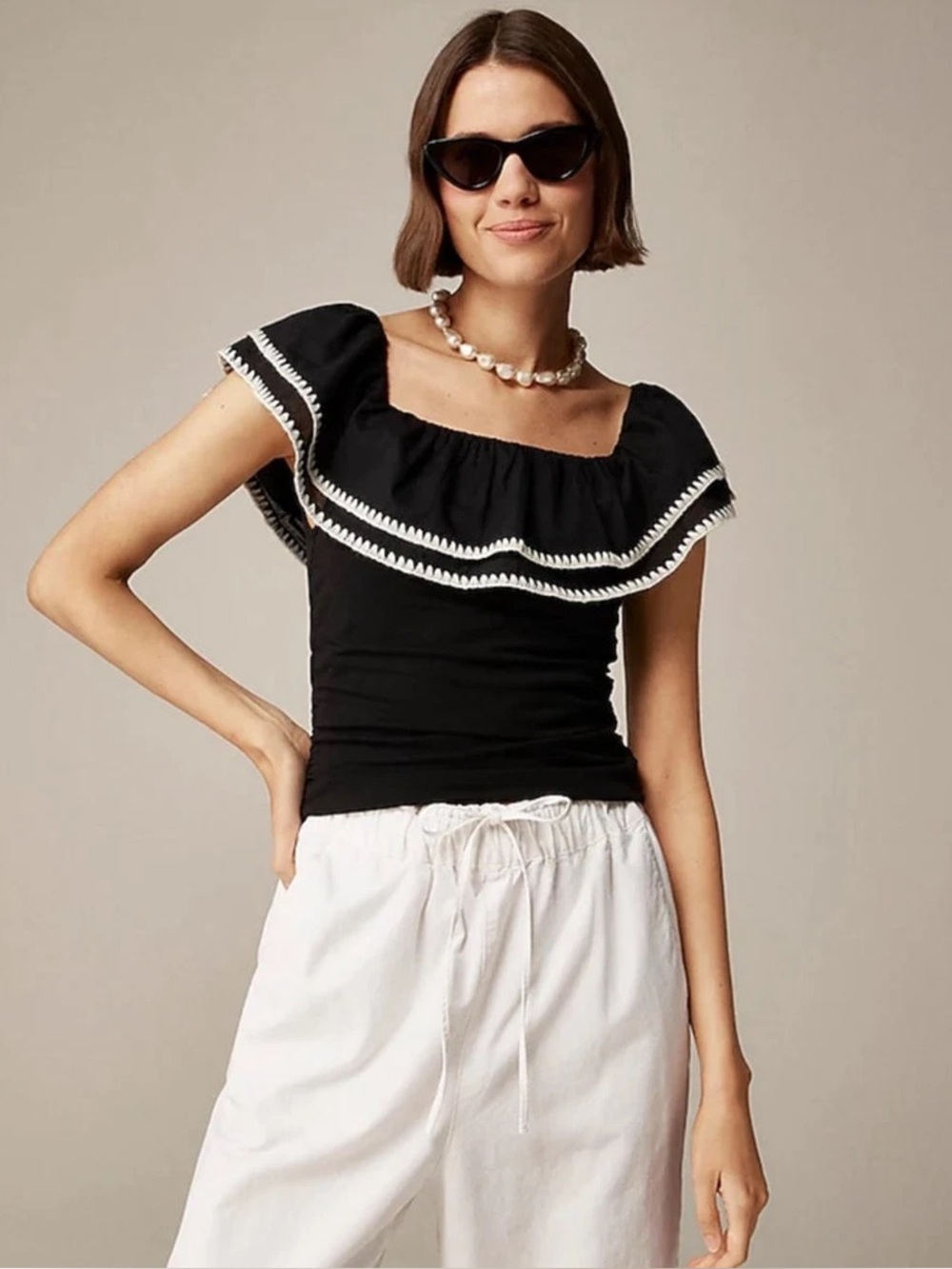 J. Crew Off-the-shoulder ruffle top in stretch cotton blend